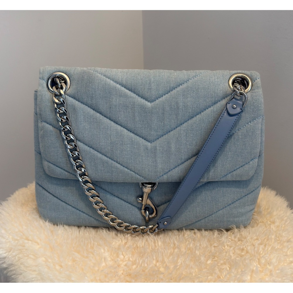 Rebecca Minkoff Quilted Denim Love Crossbody Bag Silver Hardware NWT